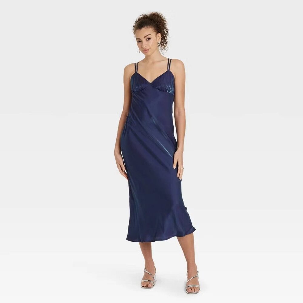 brand new Size Medium Wild Fable Women's Iridescent Maxi Slip Dress - Dark Blue